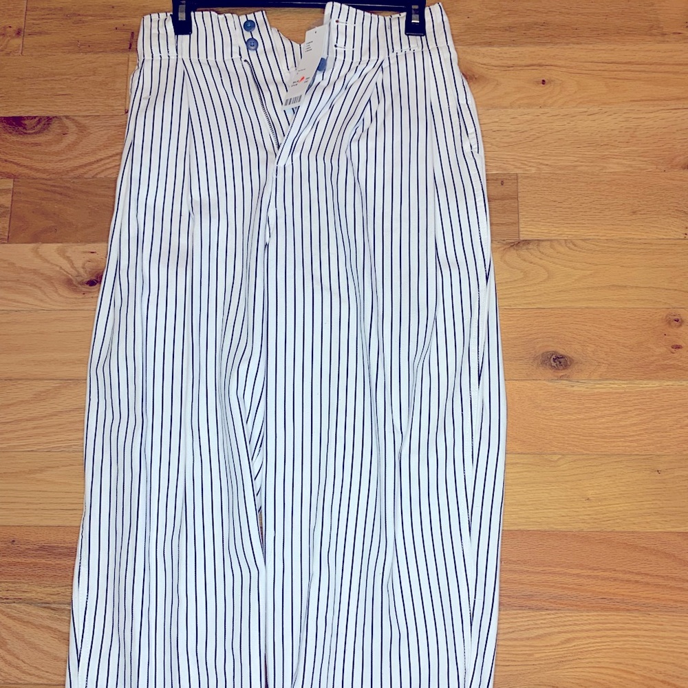 White denim with thin blue stripes